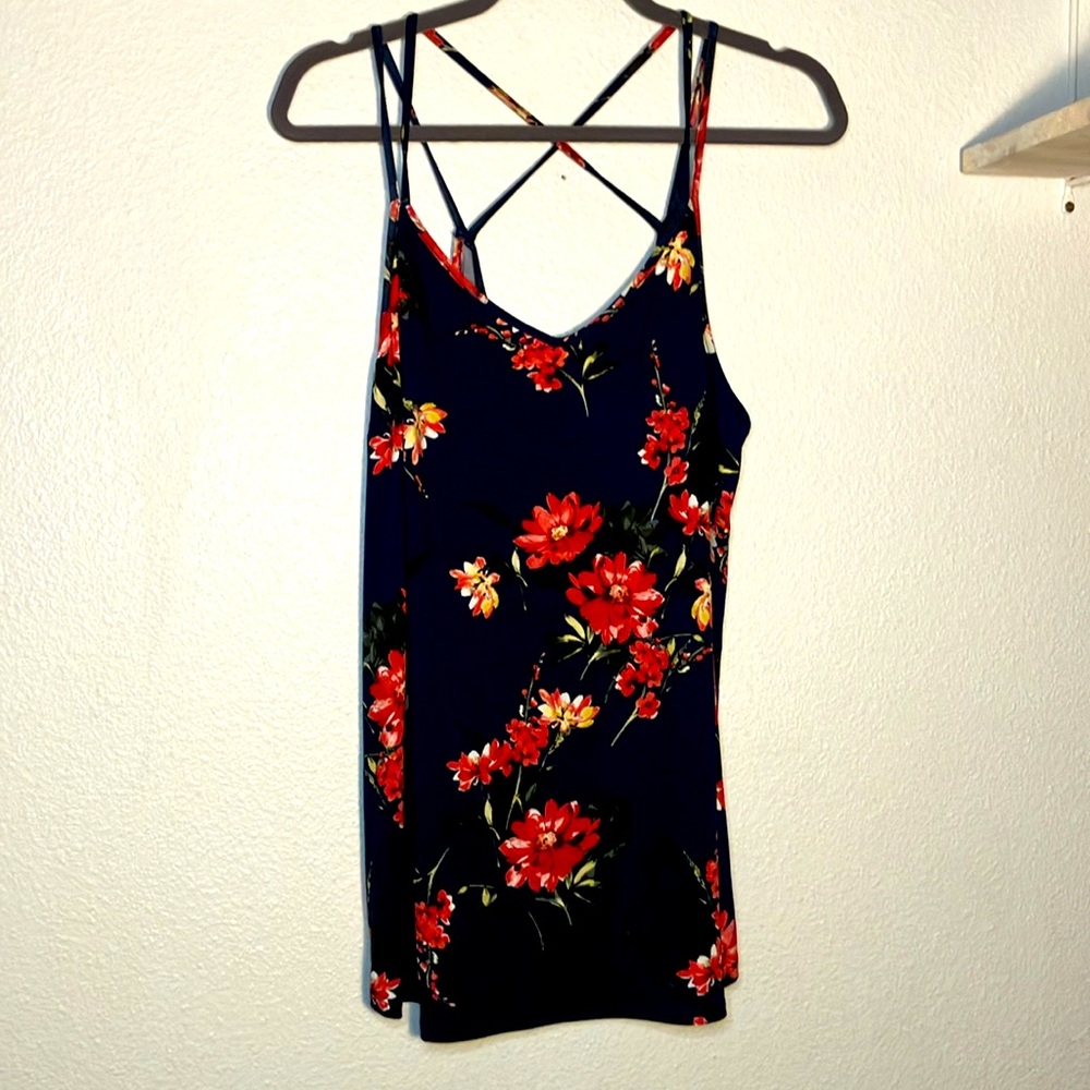 Papermoon Navy Floral Strappy Knit Tank Top NWT spring summer spaghetti shirt